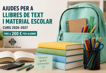L’Ajuntament obre una nova convocatòria d’ajudes per a llibres de text i material escolar